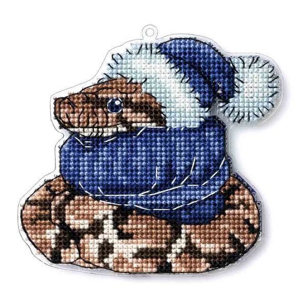 Plastic Cross-Stitch Kit &ndash; "Christmas Ornament &ndash; Snake In Hat" FLX-007