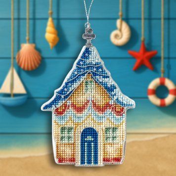 Plastic Cross-Stitch Kit &ndash; &ldquo;Christmas Ornament &ndash; Seaside Cottage&rdquo; (Double-Sided) FLX-144