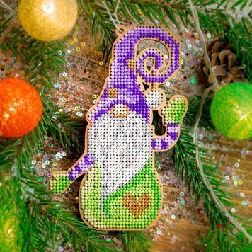 Wooden Bead Embroidery Kit &ndash; &ldquo;Christmas Ornament &ndash; Fairy Gnome&rdquo; FLK-498
