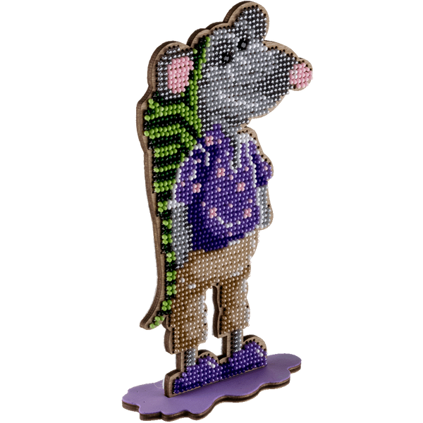 Wooden Bead Embroidery Kit &ndash; &ldquo;Purple Mouse&rdquo; FLK-231