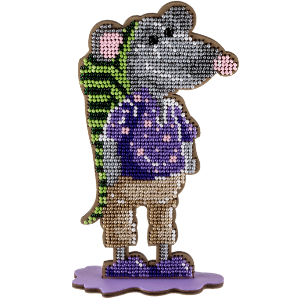 Wooden Bead Embroidery Kit &ndash; &ldquo;Purple Mouse&rdquo; FLK-231
