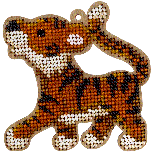 Wooden Bead Embroidery Kit &ndash; &ldquo;Christmas Ornament &ndash; Little Tiger Cub&rdquo; FLK-403