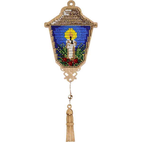 Wooden Bead Embroidery Kit &ndash; &ldquo;Christmas Ornament &ndash; Lantern With Candle&rdquo; FLK-453