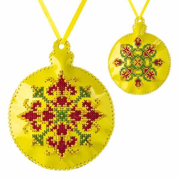 Faux Leather Cross-Stitch Kit &ndash; &ldquo;Bauble Christmas Ornament&rdquo; (Double-Sided) FLHL-074 Yellow