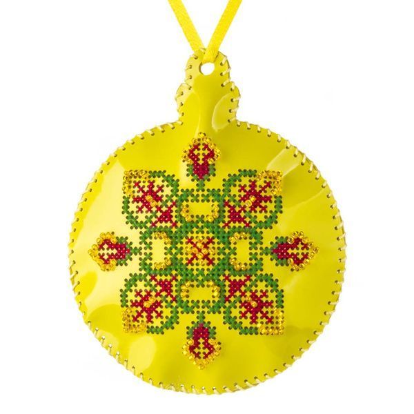 Faux Leather Cross-Stitch Kit &ndash; &ldquo;Bauble Christmas Ornament&rdquo; (Double-Sided) FLHL-074 Yellow