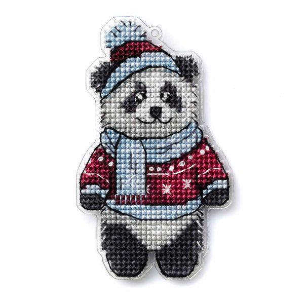 Plastic Cross-Stitch Kit &ndash; "Christmas Ornament &ndash; Panda" FLX-008