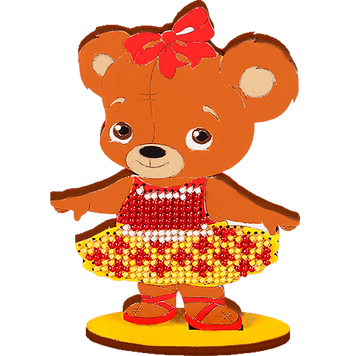 Wooden Bead Embroidery Kit &ndash; &ldquo;Bear Girl in Skirt&rdquo; FLK-022