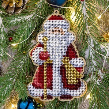 Wooden Bead Embroidery Kit &ndash; &ldquo;Christmas Ornament &ndash; Grandfather Frost (Slavic Santa)&rdquo; FLK-323