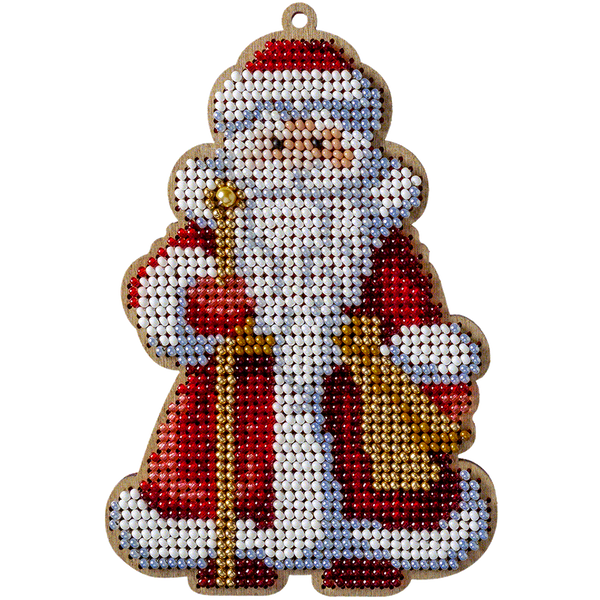 Wooden Bead Embroidery Kit &ndash; &ldquo;Christmas Ornament &ndash; Grandfather Frost (Slavic Santa)&rdquo; FLK-323