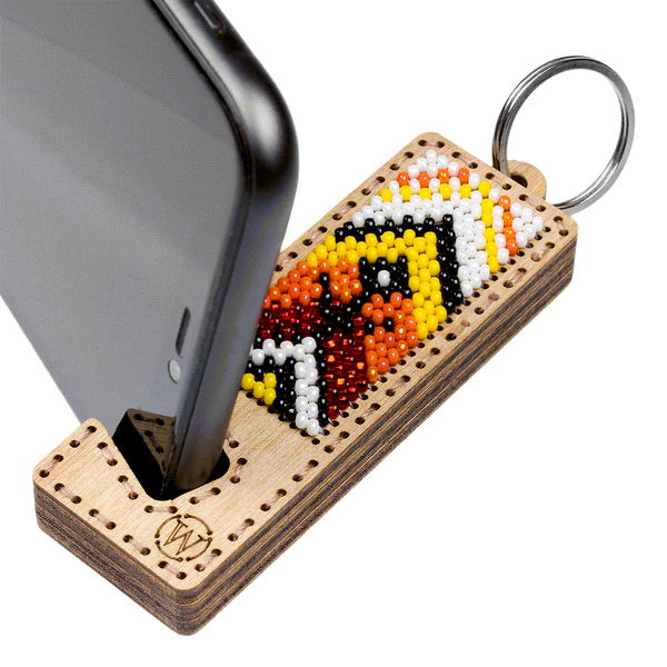 Wooden Bead Embroidery Kit &ndash; &ldquo;Phone Stand &ndash; Orange and Red Ornament&rdquo; FLK-488