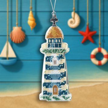 Plastic Cross-Stitch Kit &ndash; &ldquo;Christmas Ornament &ndash; Coastal Lighthouse&rdquo; (Double-Sided) FLX-146