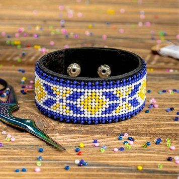 Faux Leather Bead Embroidery Kit &ndash; &ldquo;Bracelet&rdquo; (3 &times; 22 cm) FLBB-006 Black