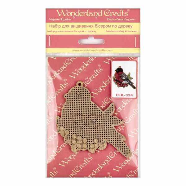 Wooden Bead Embroidery Kit &ndash; &ldquo;Christmas Ornament &ndash; Bullfinch on Branch&rdquo; FLK-324