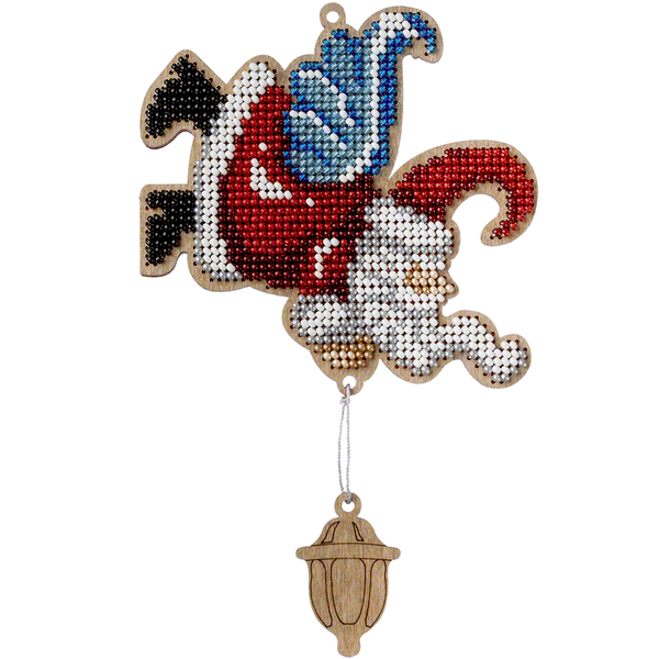 Wooden Bead Embroidery Kit &ndash; &ldquo;Christmas Ornament &ndash; Santa With Lantern&rdquo; FLK-455