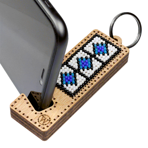 Wooden Bead Embroidery Kit &ndash; &ldquo;Phone Stand &ndash; Blue and White Ornament&rdquo; FLK-489