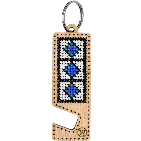 Wooden Bead Embroidery Kit &ndash; &ldquo;Phone Stand &ndash; Blue and White Ornament&rdquo; FLK-489