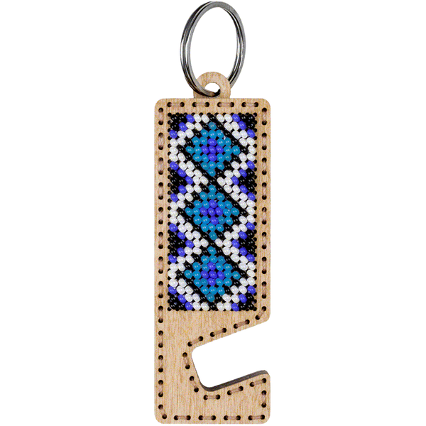 Wooden Bead Embroidery Kit &ndash; &ldquo;Phone Stand &ndash; Blue and White Ornament&rdquo; FLK-489