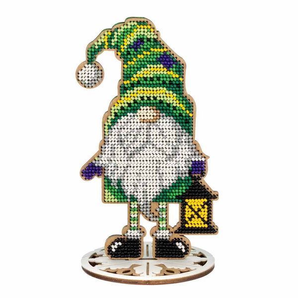 Wooden Bead Embroidery Kit &ndash; &ldquo;Christmas Ornament &ndash; Festive Gnome&rdquo; FLK-500