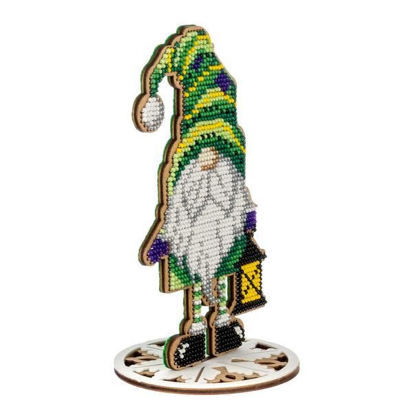 Wooden Bead Embroidery Kit &ndash; &ldquo;Christmas Ornament &ndash; Festive Gnome&rdquo; FLK-500