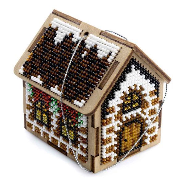 Wooden Bead Embroidery Kit &ndash; &ldquo;Winter House&rdquo; FLK-561