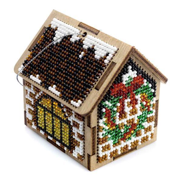Wooden Bead Embroidery Kit &ndash; &ldquo;Winter House&rdquo; FLK-561