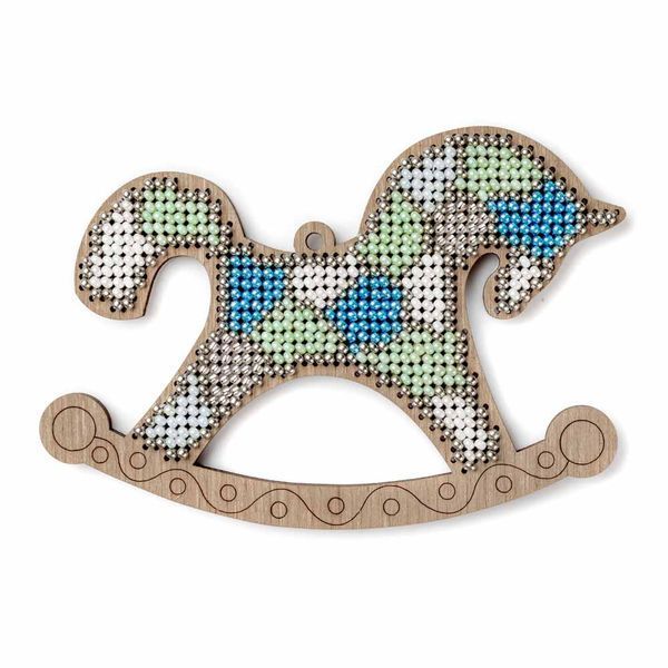 Wooden Bead Embroidery Kit &ndash; &ldquo;Stained Glass Rocking Horse&rdquo; FLK-571