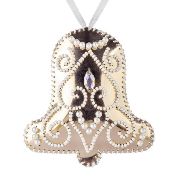Faux Leather Bead Embroidery Kit &ndash; &ldquo;Bell Christmas Ornament&rdquo; (Double-Sided) FLBB-134 Rose Gold