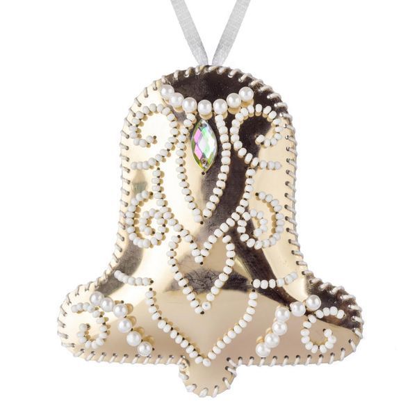 Faux Leather Bead Embroidery Kit &ndash; &ldquo;Bell Christmas Ornament&rdquo; (Double-Sided) FLBB-134 Rose Gold