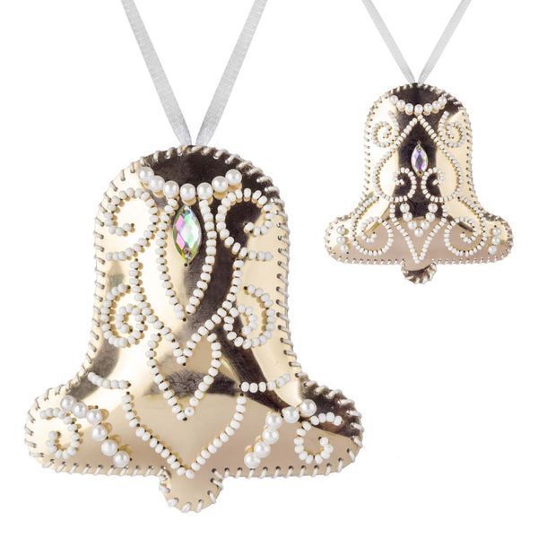 Faux Leather Bead Embroidery Kit &ndash; &ldquo;Bell Christmas Ornament&rdquo; (Double-Sided) FLBB-134 Rose Gold