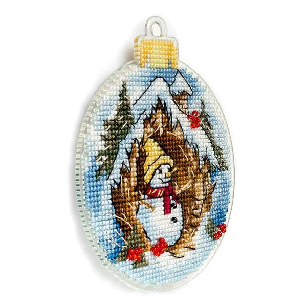 Plastic Cross-Stitch Kit &ndash; "Christmas Ornament &ndash; Snowman House" FLX-010