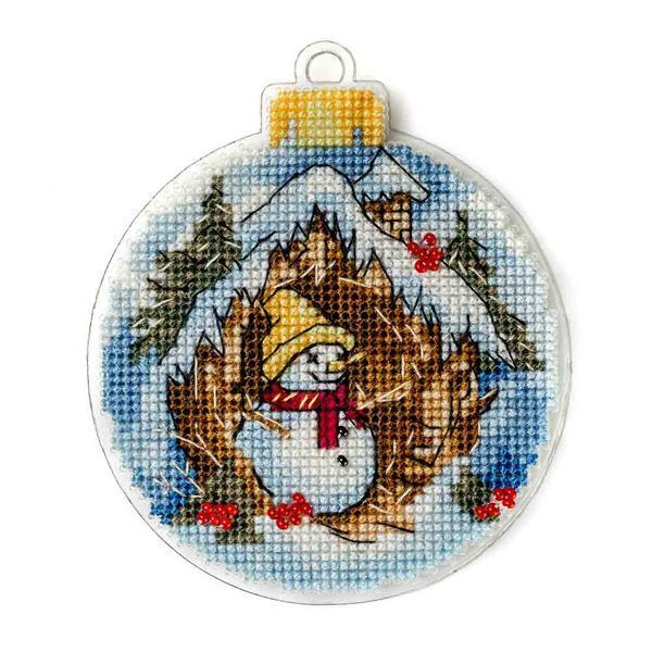 Plastic Cross-Stitch Kit &ndash; "Christmas Ornament &ndash; Snowman House" FLX-010