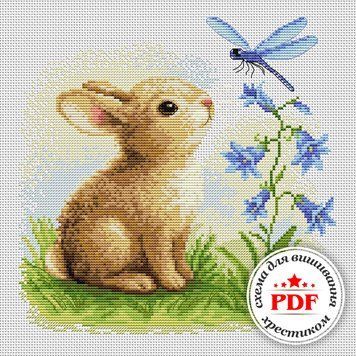 Cross-Stitch Pattern &ndash; "Bunny and Dragonfly" WLP-056