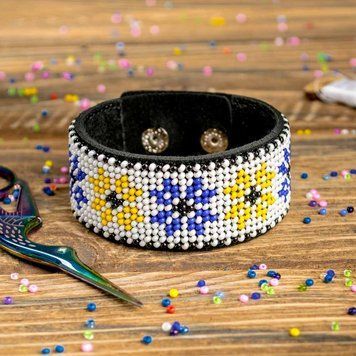 Faux Leather Bead Embroidery Kit &ndash; &ldquo;Bracelet&rdquo; (3 &times; 22 cm) FLBB-007 Black