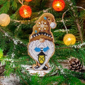 Wooden Bead Embroidery Kit &ndash; &ldquo;Christmas Ornament &ndash; Enchanted Gnome&rdquo; FLK-501