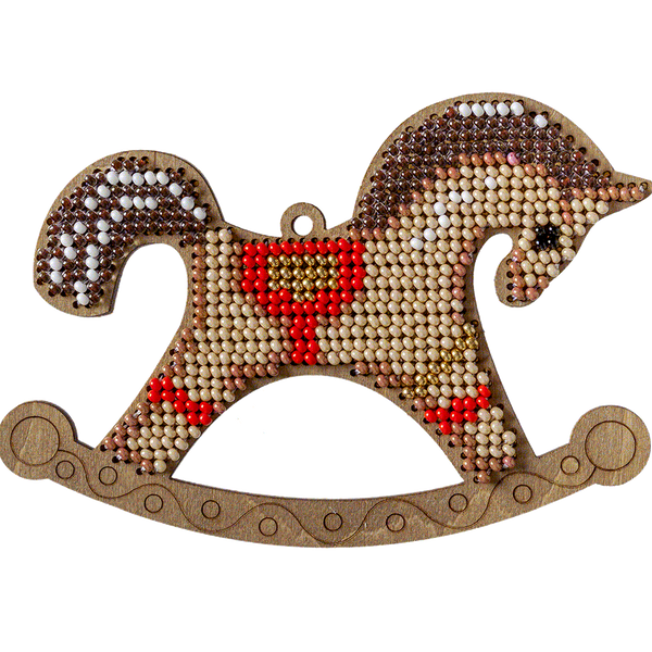 Wooden Bead Embroidery Kit &ndash; &ldquo;Christmas Ornament &ndash; Rocking Horse&rdquo; FLK-325