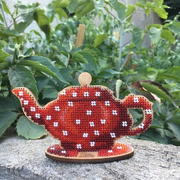 Wooden Bead Embroidery Kit &ndash; &ldquo;Teapot&rdquo; FLK-124