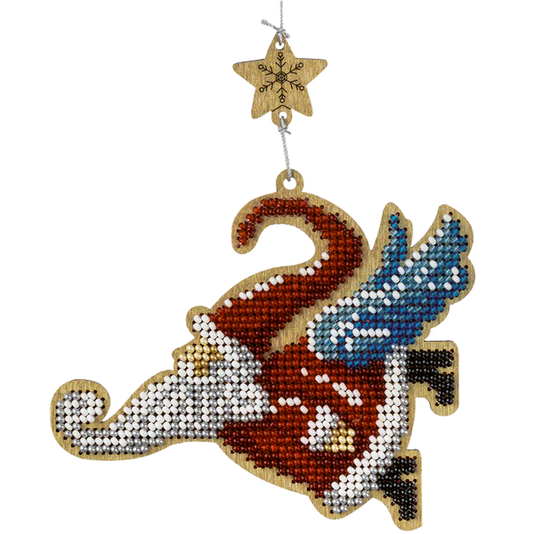 Wooden Bead Embroidery Kit &ndash; &ldquo;Christmas Ornament &ndash; Flying Santa&rdquo; FLK-456