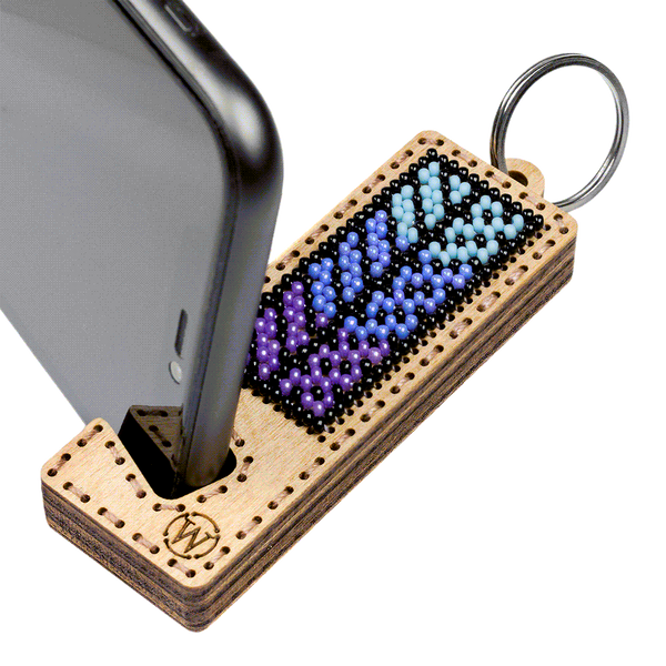Wooden Bead Embroidery Kit &ndash; &ldquo;Phone Stand &ndash; Lilac and Light Blue Ornament&rdquo; FLK-490