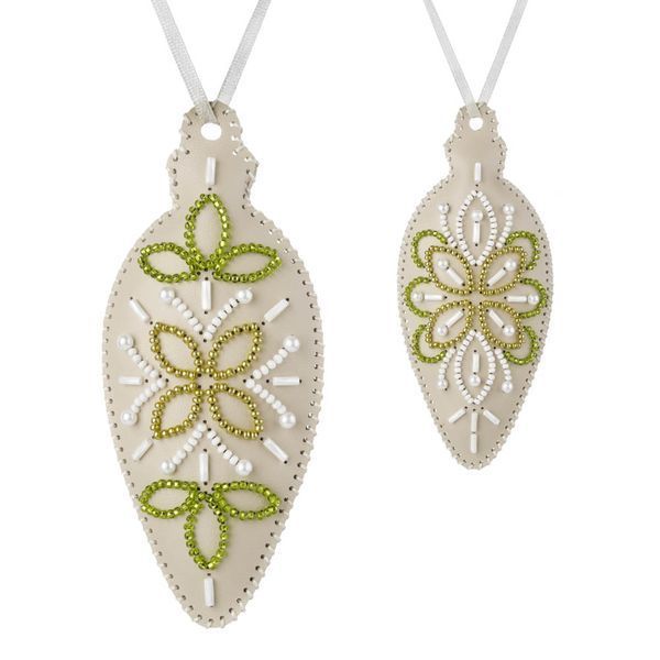 Faux Leather Bead Embroidery Kit &ndash; &ldquo;Icicle Christmas Ornament&rdquo; (Double-Sided) FLBB-135 Light Beige