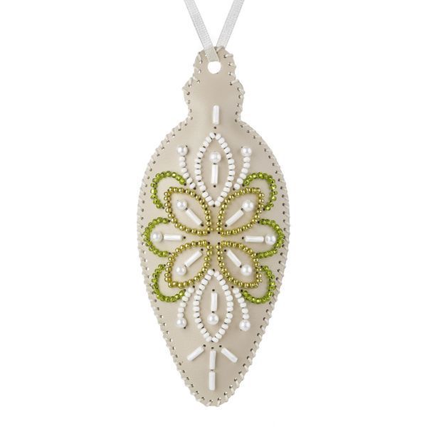 Faux Leather Bead Embroidery Kit &ndash; &ldquo;Icicle Christmas Ornament&rdquo; (Double-Sided) FLBB-135 Light Beige