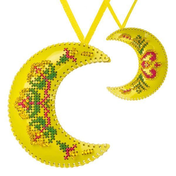 Faux Leather Cross-Stitch Kit &ndash; &ldquo;Crescent Moon Christmas Ornament&rdquo; (Double-Sided) FLHL-077 Yellow
