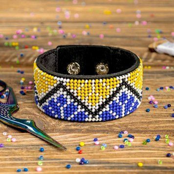 Faux Leather Bead Embroidery Kit &ndash; &ldquo;Bracelet&rdquo; (3 &times; 22 cm) FLBB-008 Black