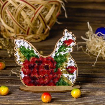 Wooden Bead Embroidery Kit &ndash; &ldquo;Hen&rdquo; FLK-276