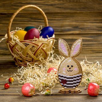 Wooden Bead Embroidery Kit &ndash; &ldquo;Bunny Egg &ndash; With Heart&rdquo; FLK-326