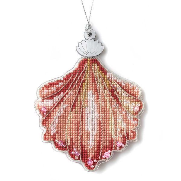 Plastic Cross-Stitch Kit &ndash; &ldquo;Christmas Ornament &ndash; Coral Shell&rdquo; (Double-Sided) FLX-148