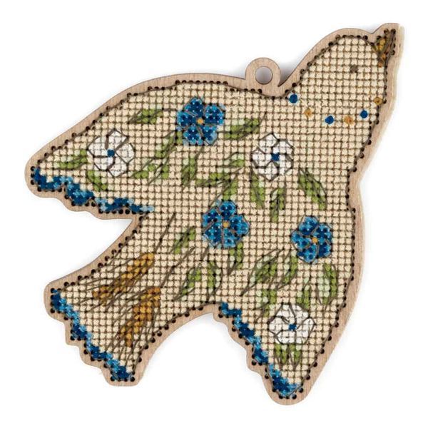 Wooden Cross-Stitch Kit &ndash; &ldquo;Free Bird &ndash; Periwinkle&rdquo; FLW-041