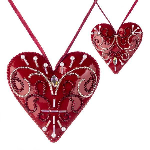 Faux Leather Bead Embroidery Kit &ndash; &ldquo;Heart Christmas Ornament&rdquo; (Double-Sided) FLBB-136 Red