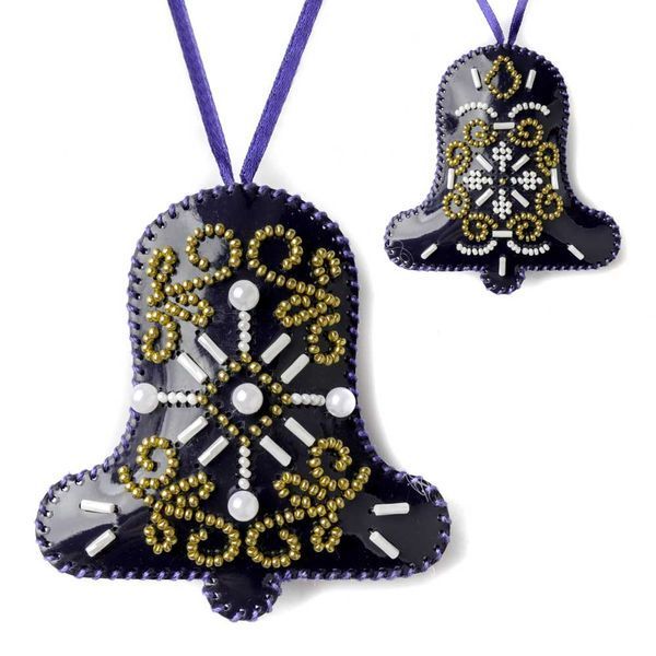 Faux Leather Bead Embroidery Kit &ndash; &ldquo;Winter Symphony Christmas Ornaments&rdquo; (6 pcs, Double-Sided) FLBB-123 Blue