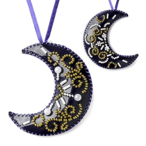 Faux Leather Bead Embroidery Kit &ndash; &ldquo;Winter Symphony Christmas Ornaments&rdquo; (6 pcs, Double-Sided) FLBB-123 Blue