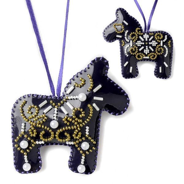 Faux Leather Bead Embroidery Kit &ndash; &ldquo;Winter Symphony Christmas Ornaments&rdquo; (6 pcs, Double-Sided) FLBB-123 Blue